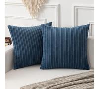 K KEVIN TEXTILE Kevin Textile Throw Pillow Covers Soft Corduroy Decorative Set of 2 Boho Striped Pillow Covers Pillowcases Farmhouse Home Decor for Couch Bed Sofa Living Room 18x18 Inch Dusty Blue