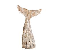 K KILIPES 8.5" H Wood Whale Tail Table Top Statue Figurines Rustic Antique Whale Tail Beach Nautical Carving Sculpture Coastal Ocean Themed Home Decor (S)