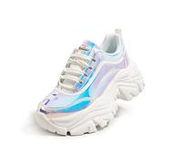 K KIP WOK Chunky Sneakers for Women Fashion Platform White Leather Casual Dad Shoes Comfortable Wedge Walking Sport Sneakers, White Hologram, 8 UK