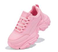 K KIP WOK Chunky Sneakers for Women Fashion Platform White Leather Casual Dad Shoes Comfortable Wedge Walking Sport Sneakers, Pink 2, 5 UK