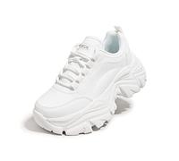K KIP WOK Chunky Sneakers for Women Fashion Platform White Leather Casual Dad Shoes Comfortable Wedge Walking Sport Sneakers, White, 5 UK
