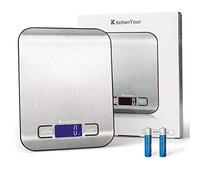 K KitchenTour Food Scale, 5kg/11lb Multifunction Digital Kitchen Scale with 1g/0.01oz Precise Graduation - Stainless Steel Platform with Backlit LCD Display Scale for Cooking,Baking and Mails - Silver