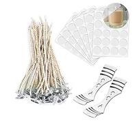K KOOLPUG 120pcs 7.87in Cotton Candle Wicks, Vegan Friendly, Primed with Soy Wax, Perfect for DIY Candle Making, Includes 2pcs Wick Holder & 120pcs Glue Dots