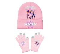 K-KPop D-Demon H-Hunters Winter Hat and Gloves Set Kids Warm Magic Full Fingers Comfortable Stretchy Hat Gloves for Boys and Girls Knitted Mittens for School Sports Outdoor Costume Daily Wearing