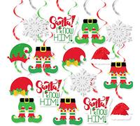 K KUMEED Elf Christmas Decorations,Santa I Know Him Party Hanging Elf Ceiling Hanging Decor for Christmas Party Supplies Baby Shower Xmas Decor