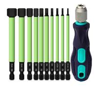 K Kwokker 10pcs Hex Head Allen Wrench Drill Set, H1.5-H12 1/4" Hex-Shank S2 Steel Bits, 100mm Screwdriver With Mini Handle and Long Allen Key