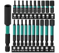 K Kwokker 21PCS Impact Drill Allen Key Bit Set 25mm+60mm Long, Hex Bit Set H1.5-H10 Metric Hex Impact Screwdriver Driver Bits,1/4" Allen Shank S2 Steel Bits with Magnetic Bit Holder