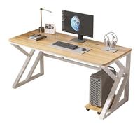 K-Leg Gaming Computer Desk - Thickened Board & Steel Frame Workstation With Cable Holes, Multi-Functional Dorm Writing Desk(White+light wood,100 * 60 * 75cm)