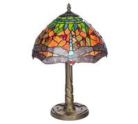 K LIVING 12" Mitcham Tiffany Table Lamp E27-60w Tiffany Table Lamp with Stained Rose Glass Shade