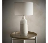 K Living Aria 53cm Cream Ceramic Table Lamp with Natural Woven Rope Band | Modern Cylindrical Design | Soft Light Cream Colour | Natural Linen Lampshade | Ideal for Living Rooms, Bedrooms, and Offices