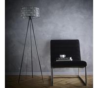 K LIVING Bronx Black Modern Floor Tripod Lamp with Acrylic Glass Drum Shade | Decorative Acrylic Panels | Sleek Black Metal Base | Unique Lighting Patterns