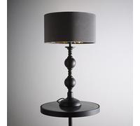 K LIVING Churchgate Black Metal Base Table Lamp with Grey Velvet Shade | Elegant Tapered Design with Reflective Gold Interior for Warm Lighting | Modern Decorative Lighting Solution for Home