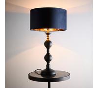 K Living Churchgate Black Metal Base Table Lamp With Navy Velvet Shade