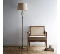 K LIVING Compton Antique Brass Floor Lamp with Decorative Spiral Centrepiece and Linen Lampshade | 166cm Height Contemporary Light with Natural Warm Linen Shade