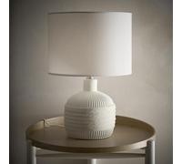 K LIVING Emilia 40cm Ceramic Cream Table Lamp | Natural Rope Style Base | Linen Lampshade | Soft and Inviting Glow | Ideal for Living Rooms, Bedrooms, and Offices