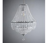 K LIVING Freya Chandelier Style Light Pendant with Acrylic Beads | Non Electric 3-Tier Ballroom-Style Ceiling Pendant | Chrome and Clear Colour Lighting for Decorative Finish in Any Room