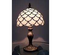 K Living Lincoln 8" Tiffany Antique Brass Lamp With White Glass Shade