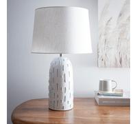 K Living Modern Ceramic Table Lamp In A Soft White Base Finish With A Natural Linen Shade