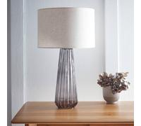 K LIVING Palma Smoke Glass Table Lamp with Linen Shade in Grey K LIVING Grey