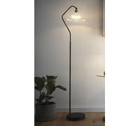 K Living Stunning Black Metal Floor Lamp With A Clear Ribbed Glass Shade And Satin Nickel Shade Holder