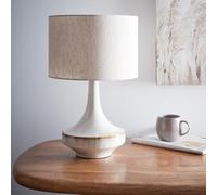 K LIVING Stunning Ceramic Table Lamp with a Long Neck Design and a Drum Linen Lampshade - 47.5cm | Glazed Base Finish with a Co-ordinated Linen Lampshade