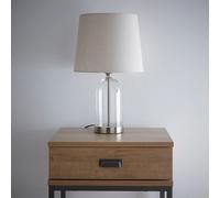 K Living Stunning Glass Chelsea Table Lamps In Brushed Silver With Natural Linen Lamp Shade
