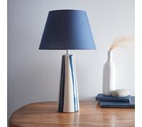 K Living Tall Ceramic Striped Table Lamps With Painted Blue Stripes And Matching Lampshades