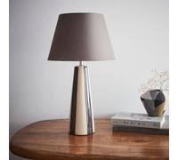 K Living Tall Ceramic Striped Table Lamps With Painted Grey Stripes And Matching Lampshades