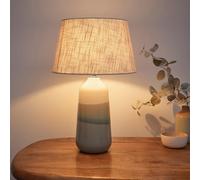 K LIVING Tall Ceramic Table Lamp - 54cm Soft Colours (Blue, White Green) | Gradient Glazed Finish with Linen Lampshade | Each one Hand Finshed |