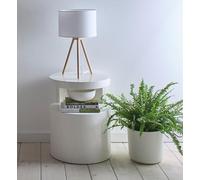 K LIVING Tall Oak Wooden Tripod Floor Lamp with a Matching Tripod Table Lamp Option and Matching White Linen Lampshades (Table Lamp)