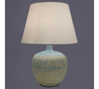 K Living Tenby Blue Table Lamp Glazed Ceramic Base And White Fabric Coated Shade
