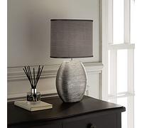 K LIVING Waltham Brushed Silver Ceramic Table Lamp Complete with Satin Shade