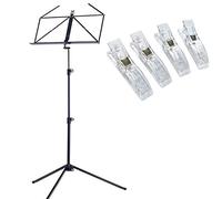 K&M 100/1 Music Stand Black + 4x Keepdrum Music Clips