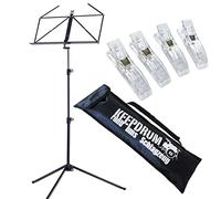K&M 100/1 Music Stand Black + Keepdrum Bag + 4 Pieces Music Clips