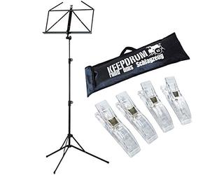 K&M 100/5 Music Stand Black + Keepdrum Bag + 4 Music Clips