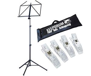K&M 10065 Music Stand Black + Keepdrum Bag + 4 Music Clips
