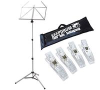 K&M 10065 Music Stand Nickel + Keepdrum Bag + 4 Music Clips