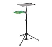 K&M 12150 Laptop Stand Black Steel - Notebook Shelf with Mouse Pad - Tripod, Foldable - for Stage, Office, Speech