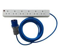 K M Electronics 16A PLUG TO 6 GANG SOCKET EXTENSION CAMPING TENT ELECTRIC MAINS HOOK UP CABLE 1M TO 25M (20M)