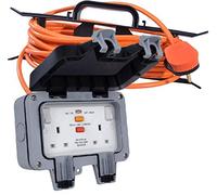 K M Electronics® Outdoor Garden 2 Gang RCD Double 13 AMP Switched Socket 10M Orange Cable IP66