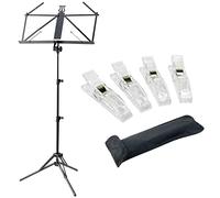 K&M Ultra Light Ruka 37855 Music Stand Black with Carry Bag + Keepdrum Pack of 4 Music Clips