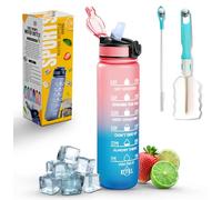 K-MART Sports Water Bottle with Straw and Time Marking, and 32OZ Capacity - Motivational and Eco-Friendly BPA-Free Bottle for Running, Gym, Yoga, Outdoors, and Camping (Style-1, Pink-Blue)