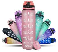 K-MART Water Bottle 1L Sports Water Bottle with Motivational Time Marker, Dishwasher Safe Leak-proof Drink Bottle BPA Free Non-Toxic for Running,cycling, Gym, School & Office (Pink)
