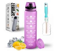 K-MART Water Bottle 1L, Sports Water Bottle with Time Markings, BPA-Free, Leak-Proof Drinks Bottle, Perfect for Running, Cycling, Gym, Yoga, Camping and Outdoor Activities, Purple