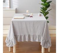 K MASANIJI 100% Cotton Grey White Plaid Gingham Ruffled Table Cloth for Rectangle Table, Classic Farmhouse Checker Vintage Decorative Tablecloth (Grey/White Plaid, 70x52 inches)