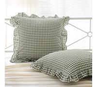 K MASANIJI 2 Pack Sage Green White Plaid Ruffle Euro Shams Pillow Covers 26x26 inches, 100% Cotton Gingham Checkered Farmhouse Pillowcases for Bed/Sofa (26x26 inches, Sage Green/White Plaid)