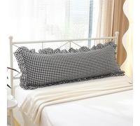 K MASANIJI Black White Plaid Gingham Body Pillow Cover with Ruffles 20x54 inches, 100% Cotton Rustic French Country Vintage Fall Pillow Shams for Bed/Sofa (20x54 inches, Black/White Plaid)