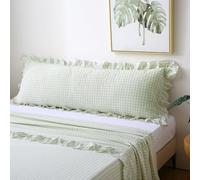 K MASANIJI Pile Green White Plaid Ruffled Gingham Body Pillow Cover 20x54 inches, 100% Cotton Rustic French Country Vintage Bed Pillow Shams (20x54 inches, Pile Green/White Plaid)