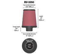 K&N Filters Sports Air Filter RU-3250 – 79mm flange, 127mm base, 89mm top, 152mm height