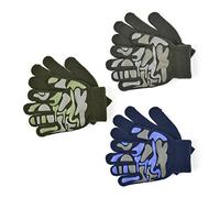 K-ONE 3 Pairs Boys Thermal Magic Camouflage Gripper Gloves Blue, Green & Grey